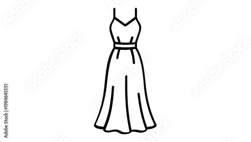 Elegant Long Dress Vector Icon Illustration, Minimalist Line Art of a Woman's Evening Gown, Scalable Flat Design for Fashion and Apparel Projects, AI-Generated Stylish Formal Wear Graphic