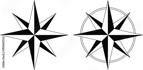 Compass rose symbol vector, classic compass star with direction marks illustrating navigation guidance orientation and mapping design element.