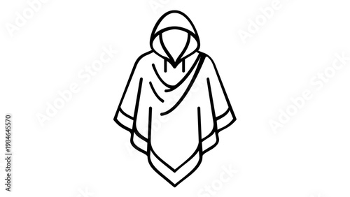 Minimalist hooded poncho line icon vector illustration. Scalable flat design of a traditional cloak or rain cape outerwear, perfect for fashion, travel, and weather-related graphic projects.