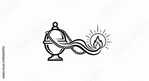 Stylized lamp with beads and flames