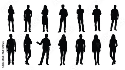 A collection of silhouette figures depicting diverse individuals in various casual stances and poses high quality