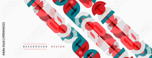 Abstract geometric pattern. Red, blue, white shapes overlap creating dynamic visual texture. Minimalist design suitable for backgrounds.