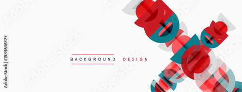 Abstract geometric design. Red, pink shapes overlap white space. Minimalist style, modern background element. Simple text reads background design.