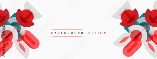 Abstract floral design. Red shapes overlap, creating petal effect. White space provides contrast, text reads background design.