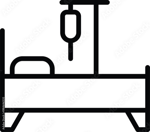 Hospital bed icon with patient and IV stand representing medical care and inpatient treatment