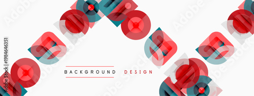 Abstract geometric pattern. Red, blue shapes overlap white space. Modern design element for backgrounds, presentations.