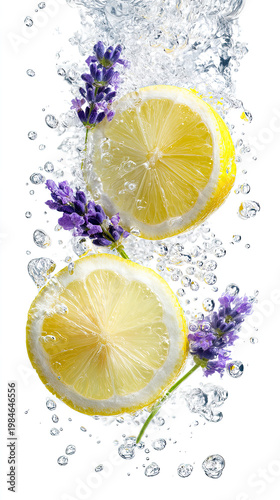 Lemon slices with lavender in water