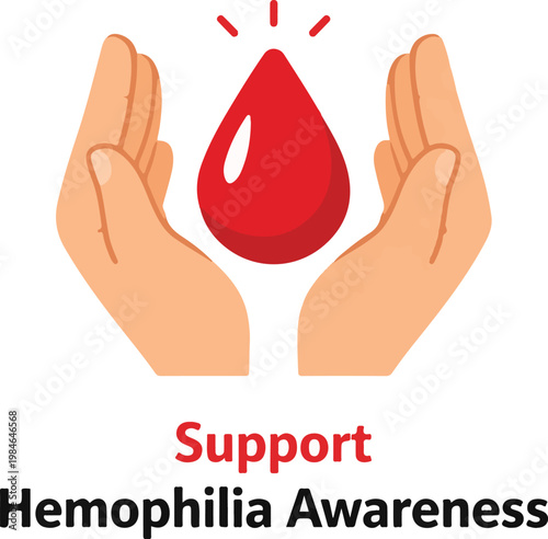 Hemophilia Awareness Campaign Concept with Blood Drop and Supportive Hands Illustration