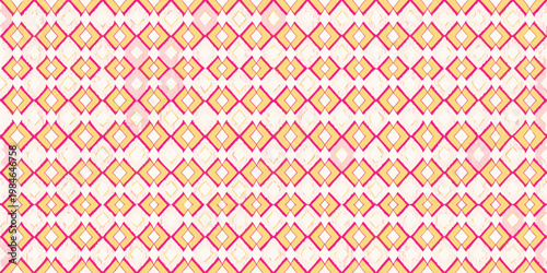 Seamless geometric pattern with repeating diamond shapes in orange and pink