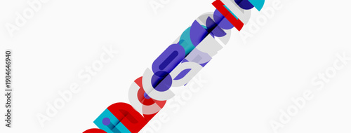 Abstract colorful design. Geometric shapes overlap creating dynamic visual effect. Bright hues dominate white background.