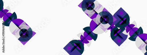 Abstract geometric shapes, purple hues, white background. Overlapping squares create dynamic visual texture. Minimalist design.