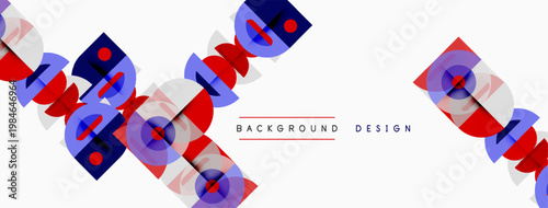 Abstract geometric pattern. Overlapping squares, rectangles create dynamic visual texture. Red, blue hues dominate design. Minimalist style.