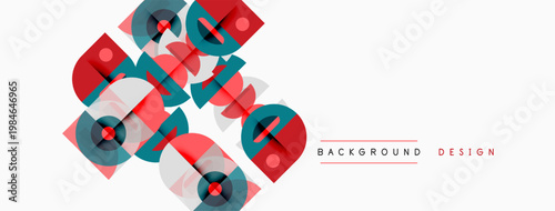 Abstract geometric shapes overlap, creating dynamic visual texture. Modern design utilizes cool, warm color palettes. Minimalist aesthetic.