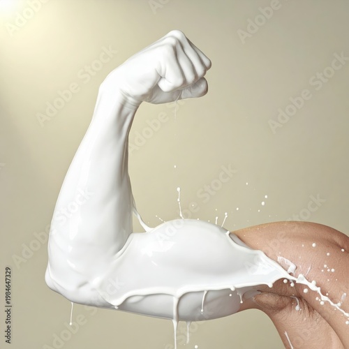 Bicep with White Liquid Splashing on Light Beige Background