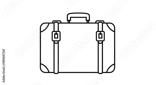 Isolated black leather travel suitcase and vintage business briefcase icon with a metal handle and lock for a vacation voyage design object