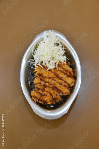 Japanese Tonkatsu Curry Rice or Curry Rice with deep-fried pork cutlet 