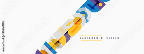 Abstract colorful shapes overlap white space. Modern design elements create dynamic visual texture. Background suggests creativity, innovation.