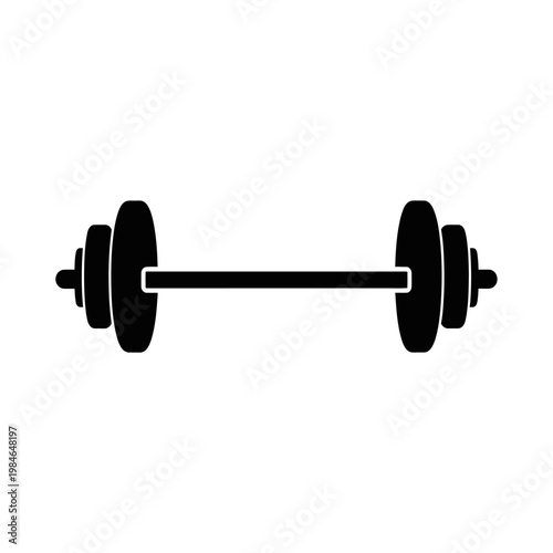 Black silhouette of a heavy gym barbell for weightlifting exercises.