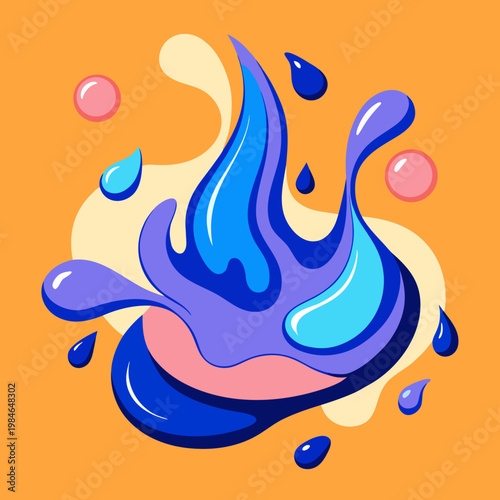 Abstract splash of colorful liquids against a vibrant orange background