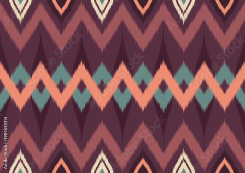 Plum and Peach Ikat Zigzag Geometric Pattern
