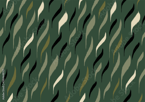 Abstract Forest Green Ikat Flame Seamless Pattern