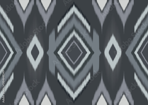 Charcoal and Silver Grey Ikat Diamond Geometric Pattern