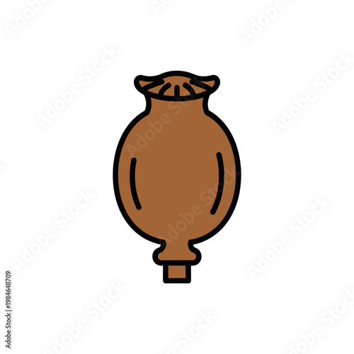 Stylized vector illustration of a dried poppy seed pod icon.