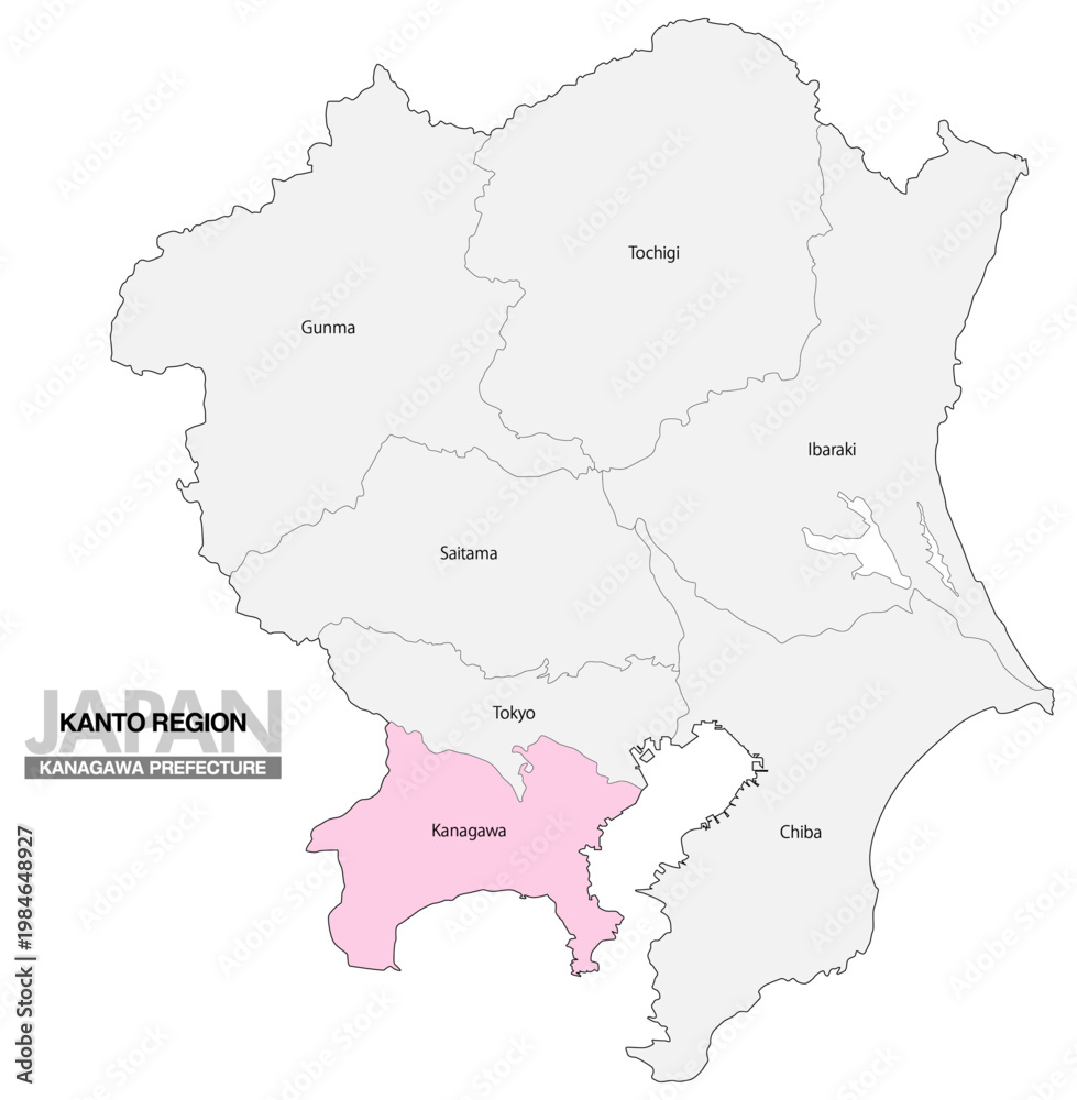 Fototapeta premium [日本地図] 関東地方の神奈川県の都県名入り位置地図 (英語)