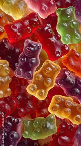 Colorful gummy bears closeup