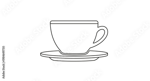 A hot beverage of black espresso coffee or tea served in a single white porcelain mug on a saucer plate, isolated for a breakfast cafe aroma