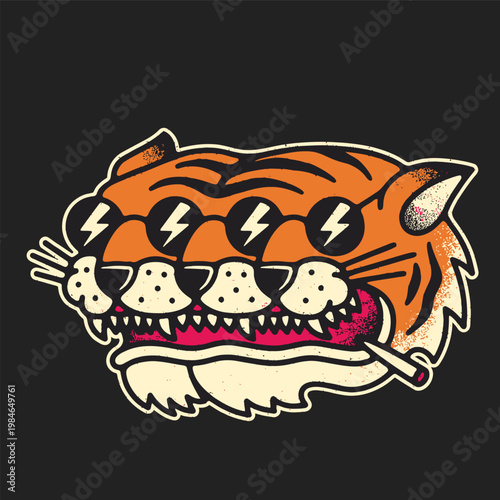 Cute cartoon vector illustration of a cat with a smiling tiger cub baby wild animals in a zoo nature scene