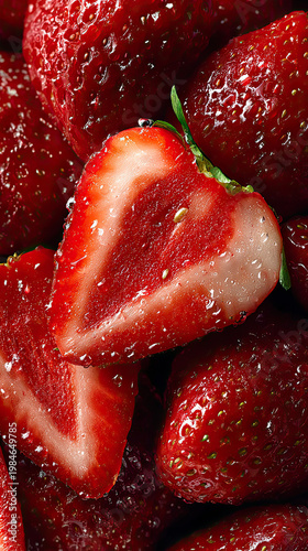 Fresh strawberries with sliced center