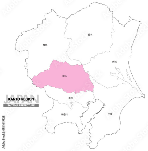 [日本地図] 関東地方の埼玉県の都県名入り位置地図 