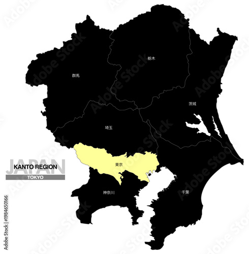 [日本地図] 関東地方の東京都の都県名入り位置地図