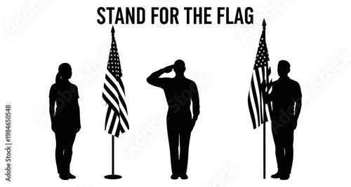 Silhouettes of people standing respectfully during a flag ceremony with patriotism