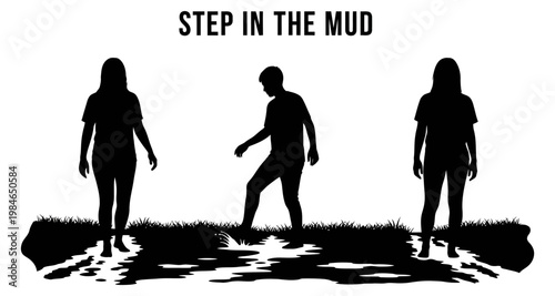 Silhouettes of people stepping in muddy grass during daytime