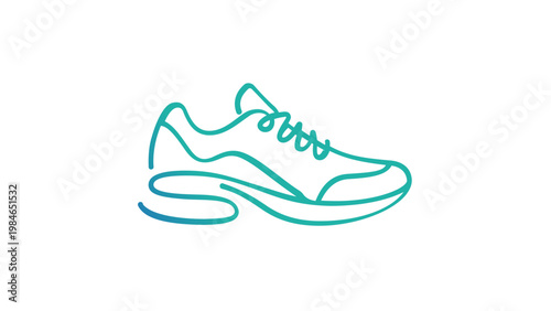 Minimalist blue gradient running shoe vector icon illustration, athletic sneaker line art for fitness and sports apps, scalable flat design footwear graphic isolated on white background.