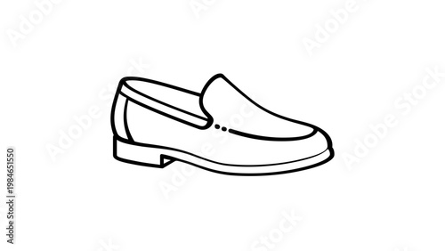 Minimalist Loafer Shoe Line Icon Vector Illustration; Elegant Slip-on Footwear Outline for Fashion Design, Apparel Retail, and Shopping Apps; Scalable Black and White Graphic Design Element.