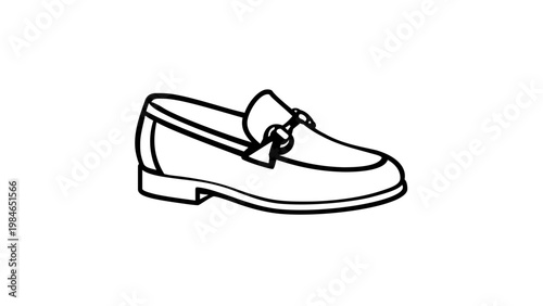 Elegant Loafer Shoe Vector Icon Illustration: Minimalist Black and White Line Art of a Classic Slip-On Men's Dress Shoe with Metal Bit Detail, Scalable Flat Design for Fashion and Footwear.