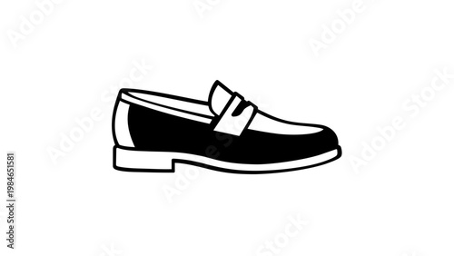 Classic men's loafer shoe vector icon illustration. Minimalist black and white flat design of a stylish slip-on dress shoe, perfect for fashion retail, footwear branding, and web interface design