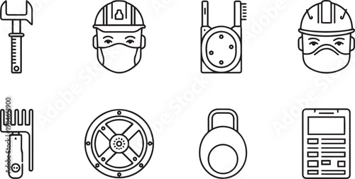 Black and white line construction worker line black and white hard hat safety mask