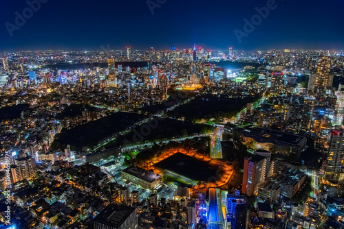 東京都港区 六本木ヒルズから望む新宿副都心の夜景と青山霊園のコントラスト