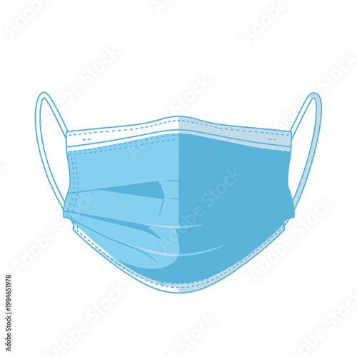Blue Disposable Face Mask with Ear Loops, Isolated on White Background