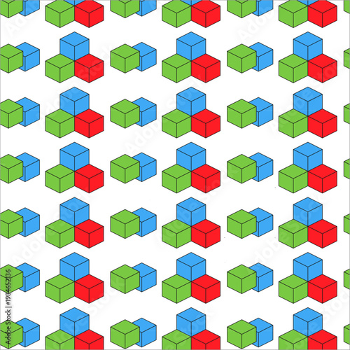 Colorful Cube Design: An abstract pattern of vibrant, multi-colored cubes repeats, offering a playful and dynamic visual experience. 