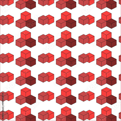 Geometric Pattern: A repeating pattern of interlocking three-dimensional cubes in shades of red, creates a visually engaging display of structure and design.