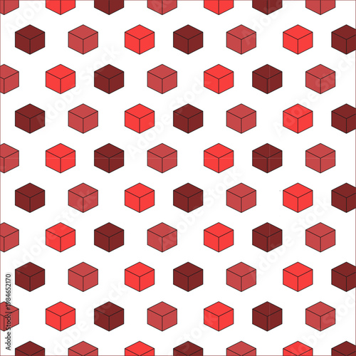 Geometric Cubes Pattern: A seamless geometric pattern of red cubes, creating a sense of order and structure, ideal for abstract designs.