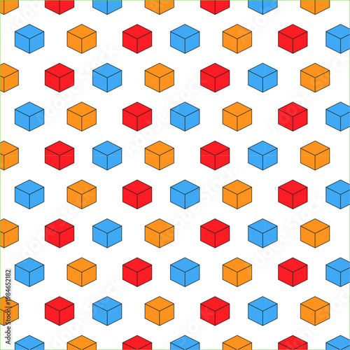 Geometric Pattern of Colorful Cubes: A vibrant pattern of meticulously arranged three-dimensional cubes in an array of bold colors creates a visually striking and dynamic design.
