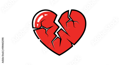 A shiny red 3D heart shape illustration acts as a romantic love symbol for Valentine's Day, featuring a passionate vector design isolated on a clean white background