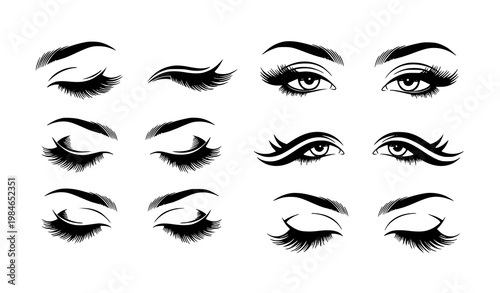 Eyelash Extension Logo Vector Set Closed and Open Eyes Beauty Salon Design