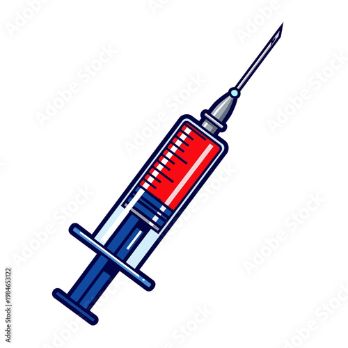 Medical Syringe with Red Liquid, Injection Needle, Healthcare Concept